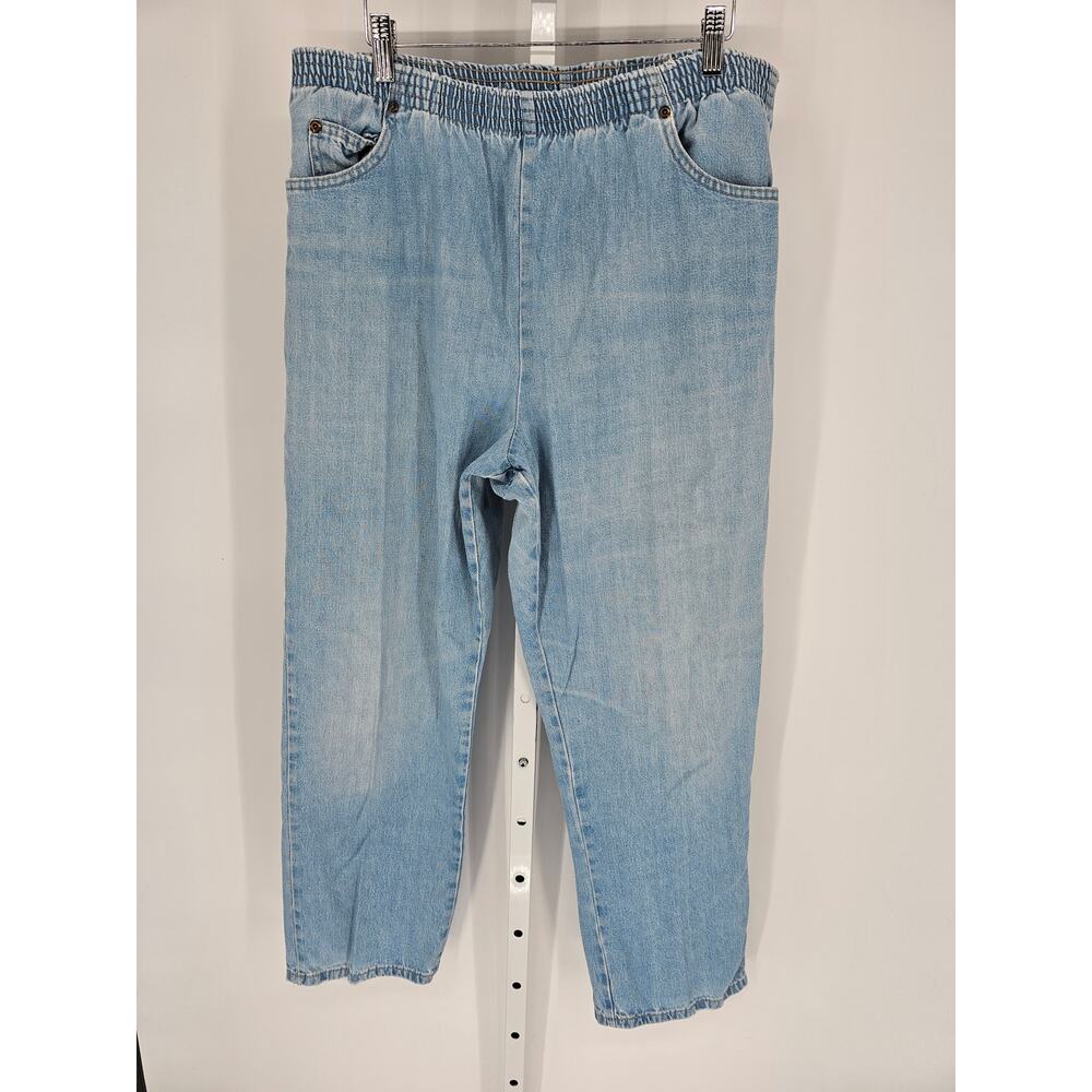 White Stag Women's Blue Elastic-Waist High-Rise Pull-On Denim Trousers Size XXL